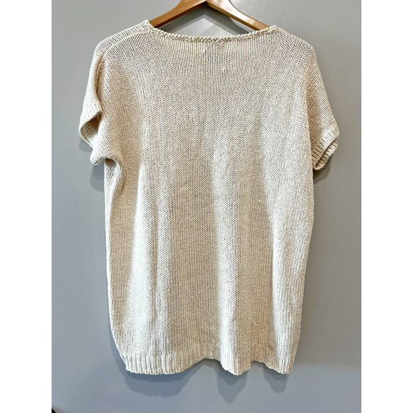 VTG 80s Koret Cream Floral Applique Iridescent Sequin Silk Blend Knit Sweater 2X - Picture 2 of 5